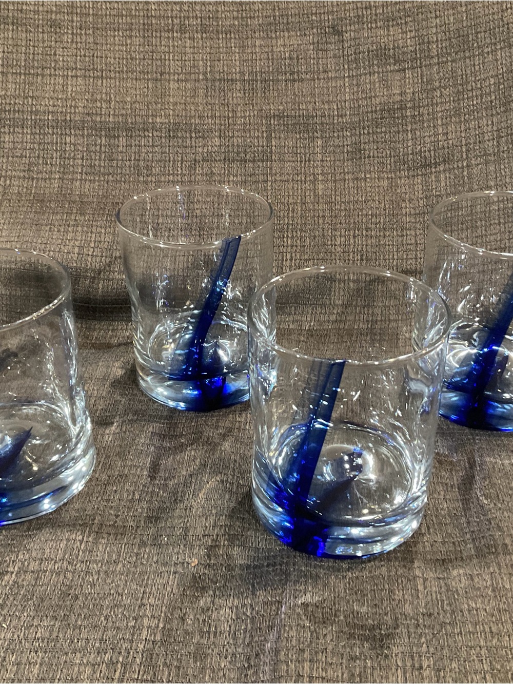 Clear Glass Tumbler Set with Cobalt Blue Accent - 4 Pack